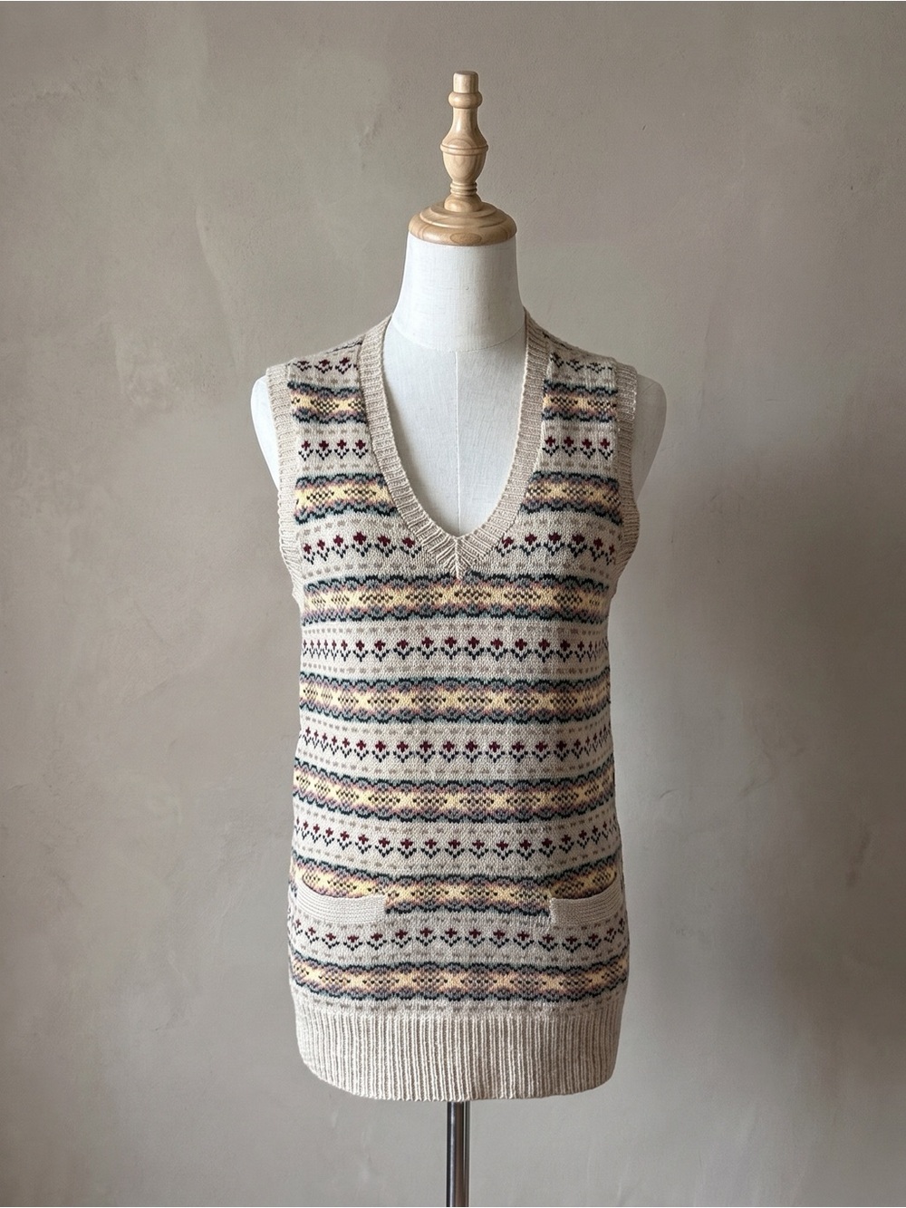 Ralph Lauren Blue Label c. 1990s Cashmere Blend Fair Isle Sweater Vest Birch | M